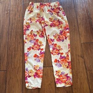 Ambiance Floral Elastic Waist Pants - Purple, Orange, Yellow